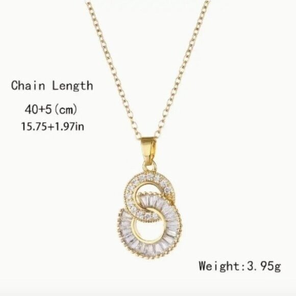 18k Gold Plated Crossover Circles Titanium Steel Diamond Necklace - Picture 9 of 9